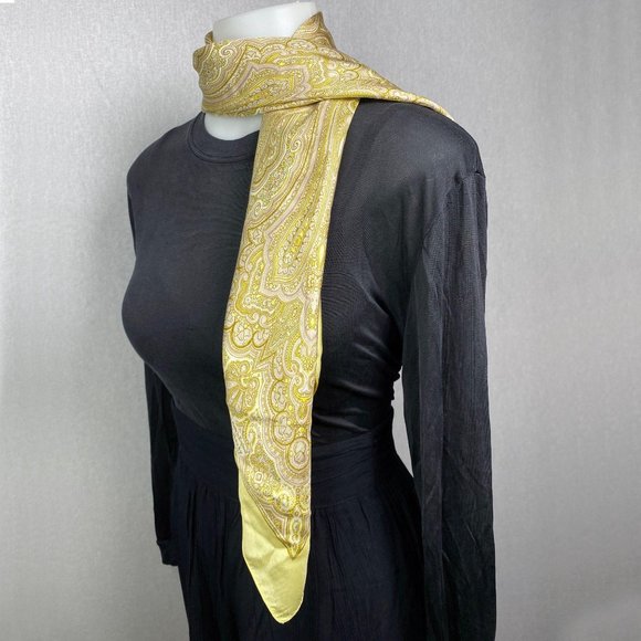 VTG Liberty Of London Silk Scarf Yellow Paisley - Picture 7 of 7